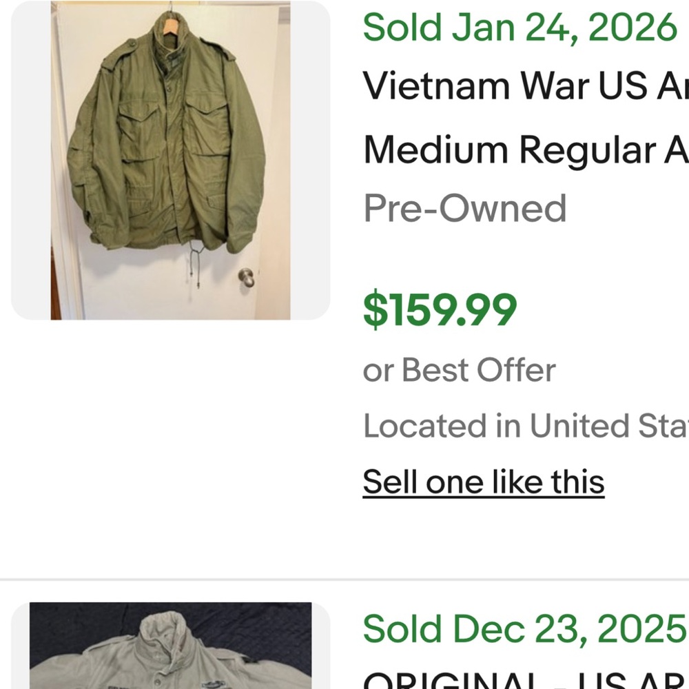 Men's Green Military Style Jacket 1972 Vietnam era men’s smal jacket - Picture 5 of 5